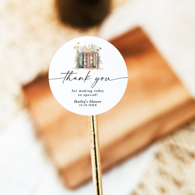 Pegatina Redonda Nuevo capítulo comienza Baby Shower de flores silv (Subido por el creador)