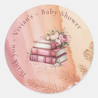 Pegatina Redonda Nuevo capítulo comienza Libros florales Baby Showe