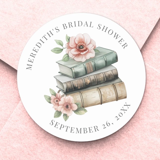 Pegatina Redonda Nuevo Capítulo Floral Libro Despedida de Soltera (New Chapter Floral Book Bridal Shower Classic Round Sticker)