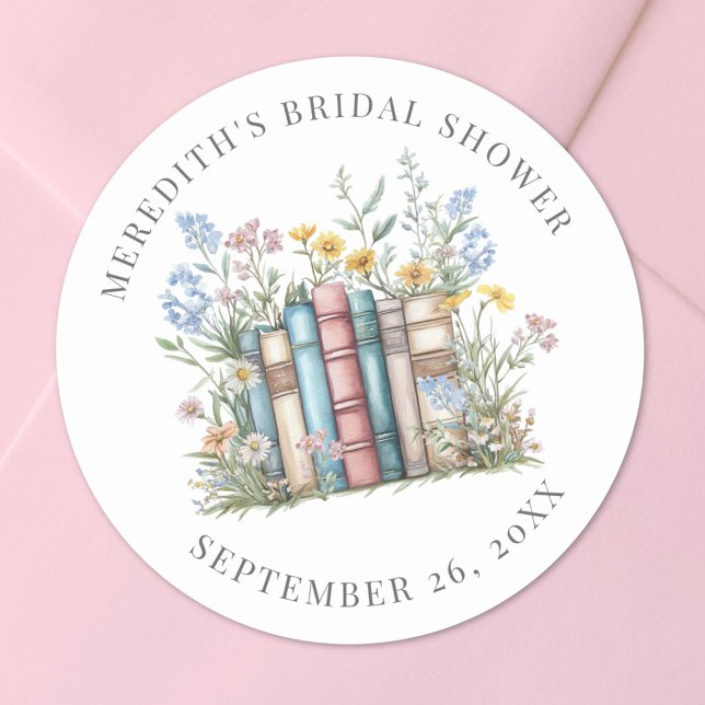 Pegatina Redonda Nuevo Capítulo Floral Libro Despedida de Soltera (New Chapter Floral Book Bridal Shower Classic Round Sticker )