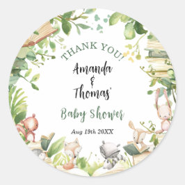 Pegatina Redonda Nuevo Capítulo Tema Baby Shower Gracias