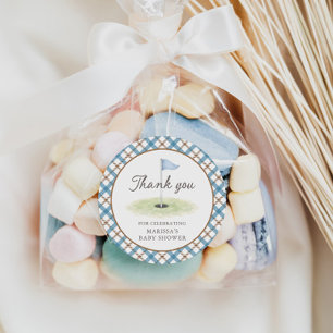 Pegatina Redonda Nuevo en el Club de Golf Brown & Blue Baby Shower