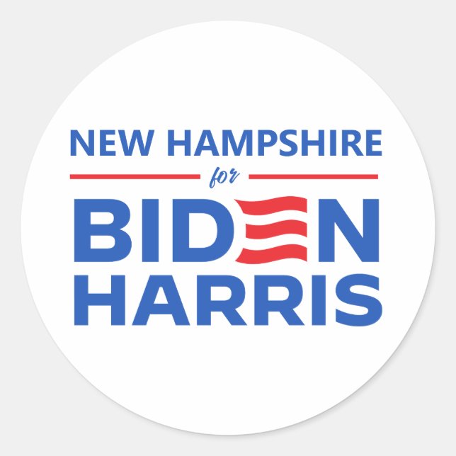 Pegatina Redonda Nuevo Hampshire para Biden Harris (Anverso)