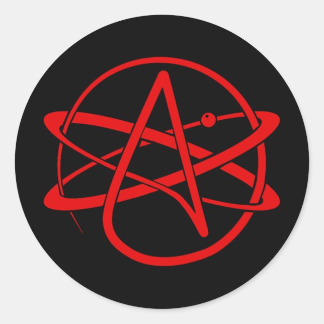 Pegatina Redonda Nuevo logotipo ateo rojo (Anverso)