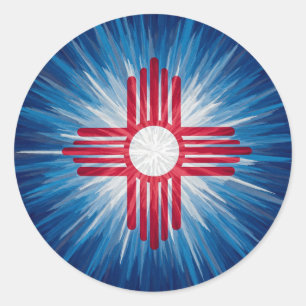Pegatina Redonda Nuevo México Blanco Rojo y Azul