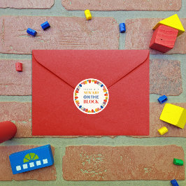 Pegatina Redonda Nuevo Niño En La Baby Shower De Bloques Neutrales