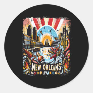 Pegatina Redonda Nuevo Orleans Souvenir Mardi Gras Bourbon Street L