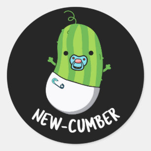 Pegatina Redonda Nuevo pepino Funny Veggie Cucumber Pun Dark BG