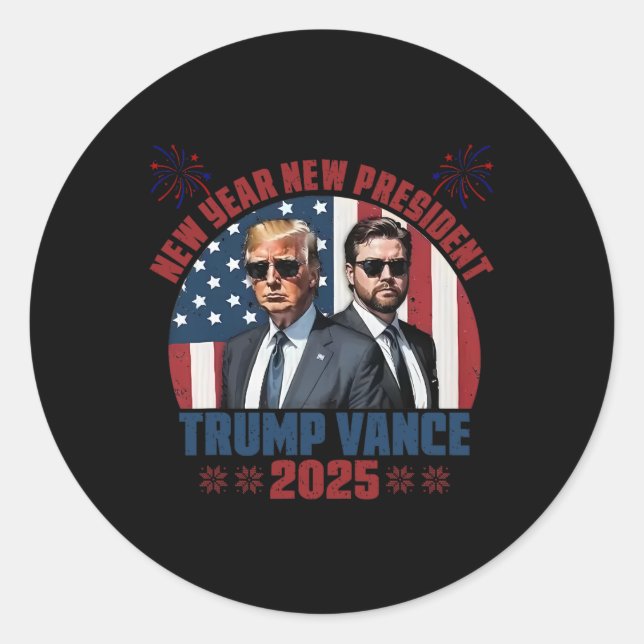 Pegatina Redonda Nuevo presidente Trump espera feliz (Anverso)