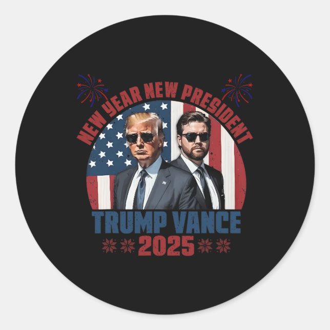 Pegatina Redonda Nuevo presidente Trump espera feliz (Anverso)