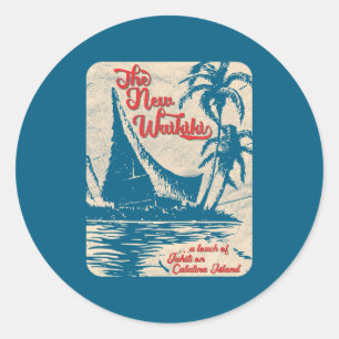 Pegatina Redonda Nuevo Tiki Bar Waikiki Estilo Hawaiano Retro Estil