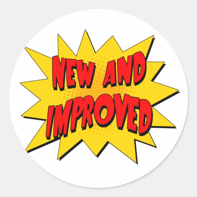 PEGATINA REDONDA NUEVO Y MEJORADO (Anverso)