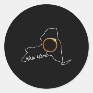 Pegatina Redonda Nuevo York Abril 8 Total Eclipse Solar Eclipse Eeu