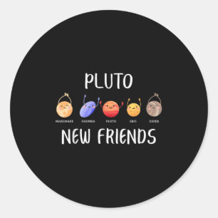 Pegatina Redonda Nuevos amigos planetas enanos divertida astronomía