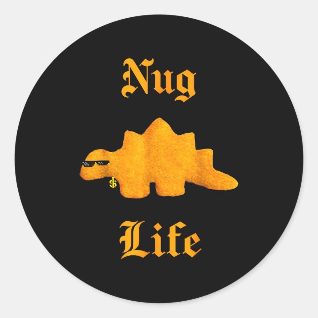 Pegatina Redonda Nug Life Dinosaur Chicken Nugget Funny Retro  (Anverso)