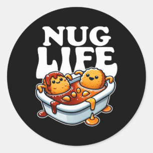 Pegatina Redonda Nug Life Funny Chicken Nuggets En Bbq Sauce Cartoo