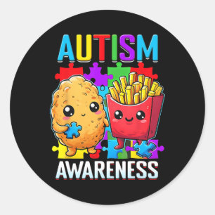 Pegatina Redonda Nugget De Pollo Y Concienciación Sobre El Autismo 