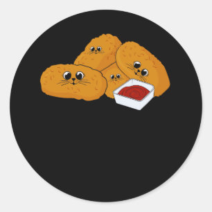 Pegatina Redonda Nuggets De Comida Rápida Gato Y Pollo Nugget Lo