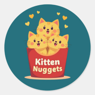 Pegatina Redonda Nuggets de Gatito – 100% Tiernos, Cero Pollo