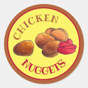 Pegatina Redonda Nuggets de pollo con comida chatarra de Ketchup