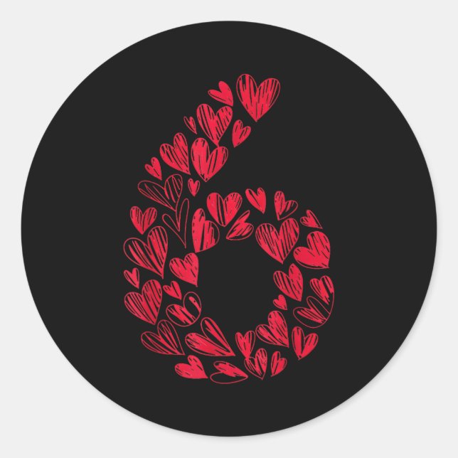 Pegatina Redonda Number 6 - Cute Six Seven Hearts Matching 67 Valen (Anverso)