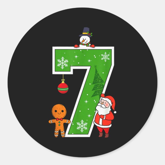 Pegatina Redonda Number 7 67 Meme Couple Pajamas Christmas Matching (Anverso)