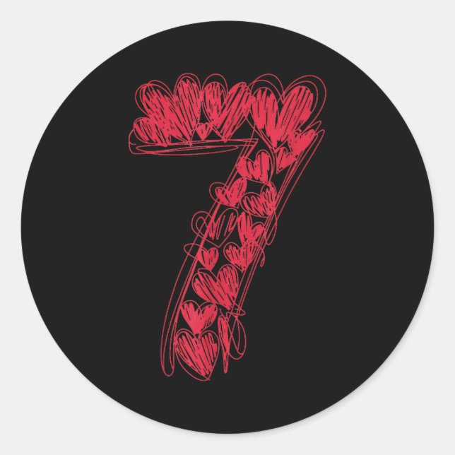 Pegatina Redonda Number 7 - Cute 67 Matching Valentine  (Anverso)