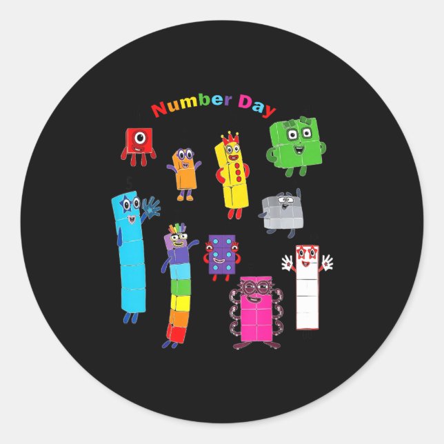 Pegatina Redonda Numberblock number day funny happy numbers  (Anverso)