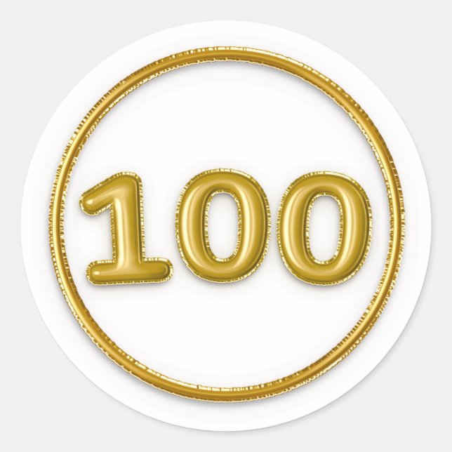 Pegatina Redonda Número 100 Globo Dorado (Anverso)