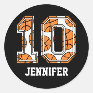 Pegatina Redonda Número 10 de baloncesto personalizado