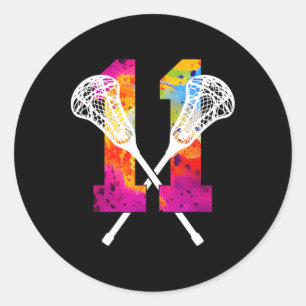 Pegatina Redonda Número 11 años Lacrosse 11º cumpleaños