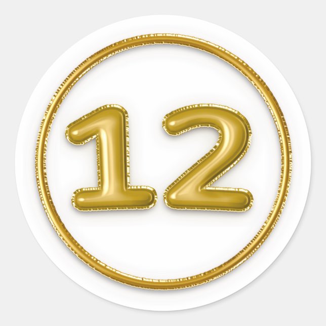 Pegatina redonda número 12 globo dorado (Anverso)