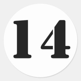 Pegatina Redonda Número 14 Catorce números del esténcil blanco por