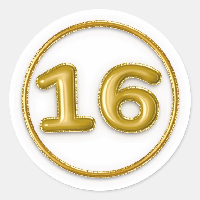 Pegatina redonda número 16 globo dorado (Anverso)