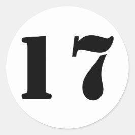 Pegatina Redonda Número 17 Diecisiete números de esténcil blanco po