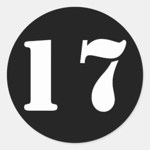 Pegatina Redonda Número 17 Diecisiete números de esténcil negro
