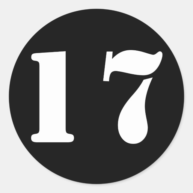 Pegatina Redonda Número 17 Diecisiete números de esténcil negro por (Anverso)