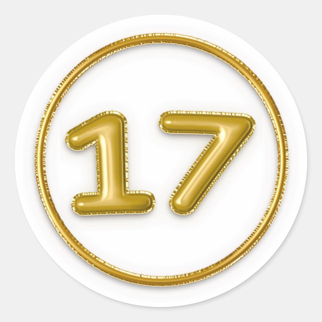 Pegatina redonda número 17 globo dorado (Anverso)
