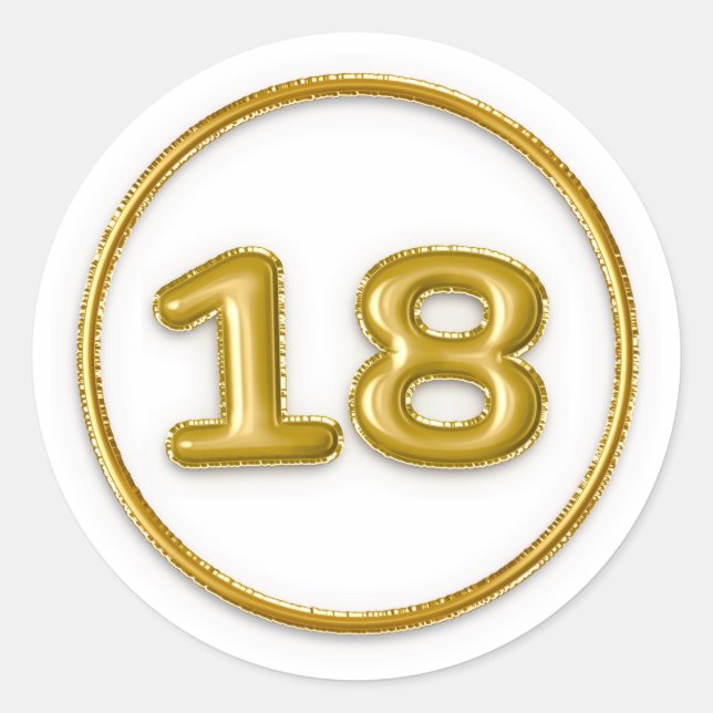 Pegatina redonda número 18 globo dorado (Anverso)