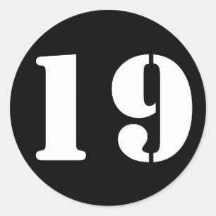 Pegatina Redonda Número 19 Diecinueve números de esténcil negro por