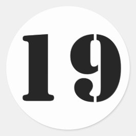 Pegatina Redonda Número 19 Diecinueve números del esténcil blanco p