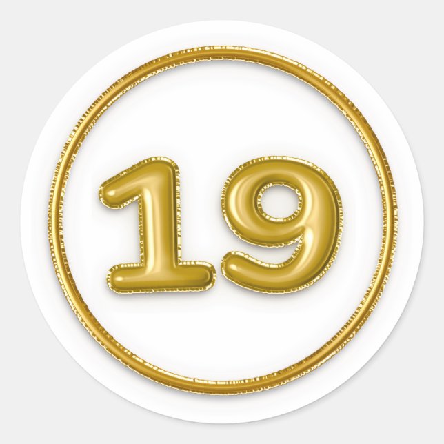 Pegatina redonda número 19 globo dorado (Anverso)
