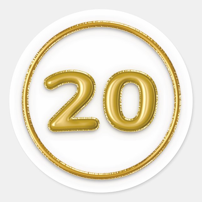 Pegatina redonda número 20 globo dorado (Anverso)
