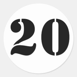Pegatina Redonda Número 20 Veinte números de esténcil blanco por Ja