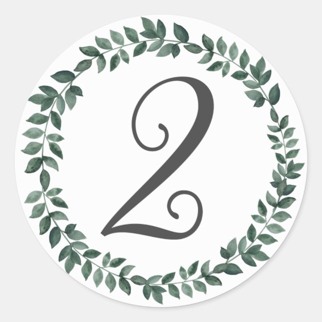 Pegatina Redonda Número 2 Dos Monogramos de Wreath Botánico Mínimo (Anverso)