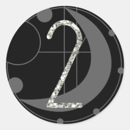 Pegatina Redonda Número 2 dos vueltas Monograma Geométrico Luna Neg