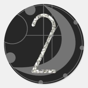 Pegatina Redonda Número 2 dos vueltas Monograma Geométrico Luna Neg