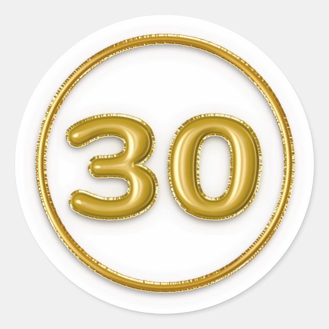 Pegatina redonda número 30 de globo dorado (Anverso)