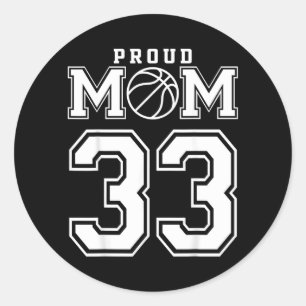Pegatina Redonda Número 33 Orgullosa Mamá de Béisbol Personalizada