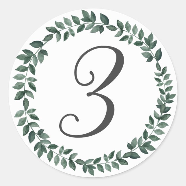 Pegatina Redonda Número 3 Monograma Minimalista Hoja Botánica (Anverso)